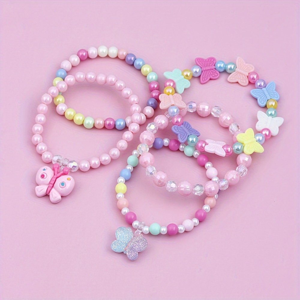 5pcs Cute Butterfly Charm Heart Pendant Beaded Bracelet Set For Little  Girls, Kids Accessories, Random Colors