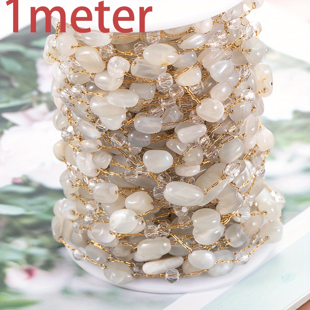 1meter Stainless Steel Natural Stone Beaded Chain White Beads Chain For  Necklace Bracelet Diy Jewelry Making Chain Supplies - Temu