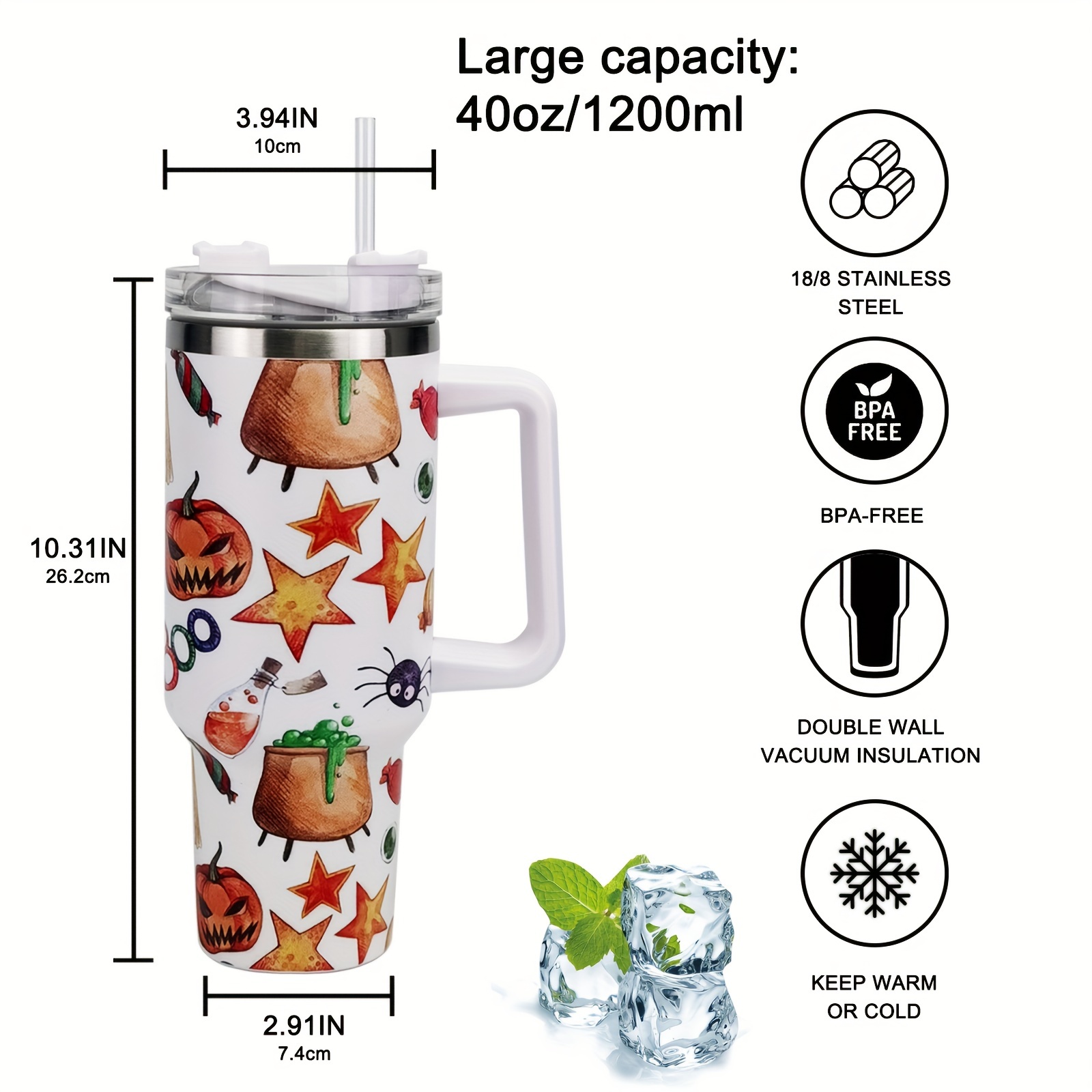 Halloween Theme Tumbler Cup With Handle And Straw Lid Double - Temu