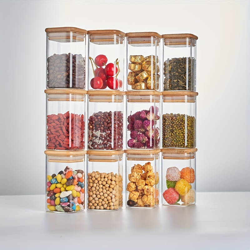 Airtight Glass Storage Canister With Wood Lid, Clear Food Storage Container  Jar With Sealing Bamboo Lid For Noodles Flour Cereal Rice Sugar Tea And  Coffee Beans, Kitchen Supplies - Temu