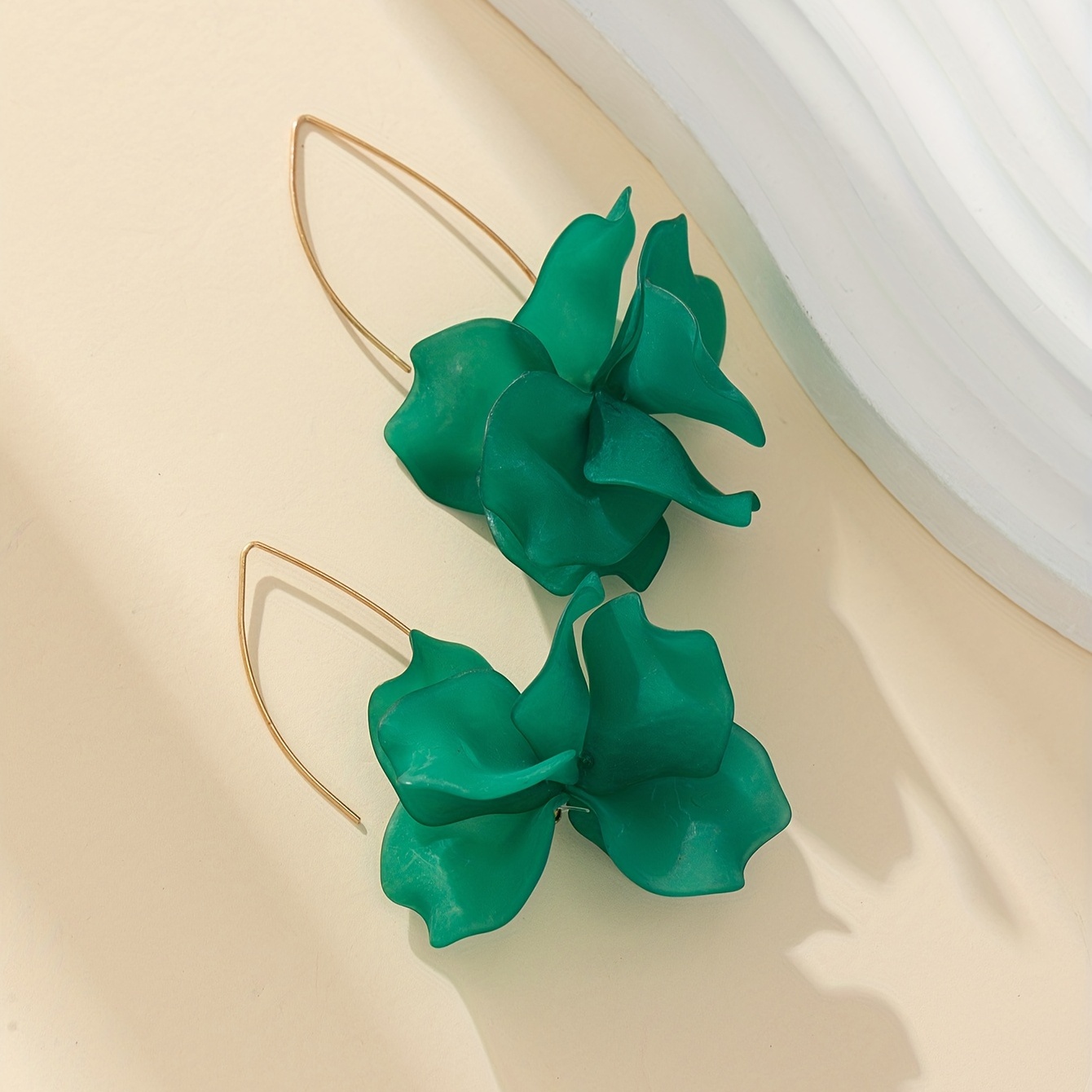 Women's Green Flower Petal Hook Dangle Earrings