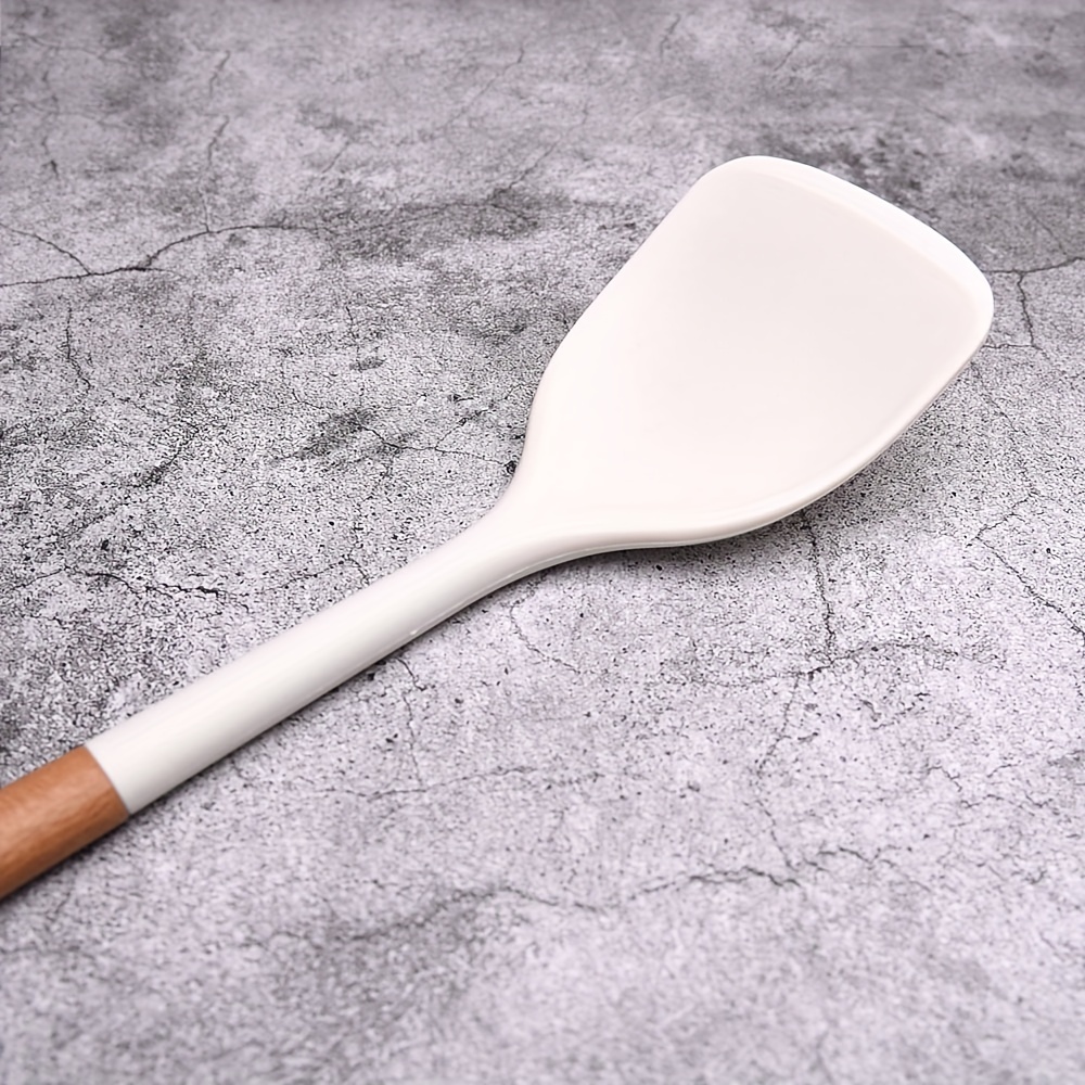 1set Nordic Style White Silicone & Wood Cooking Utensils Set