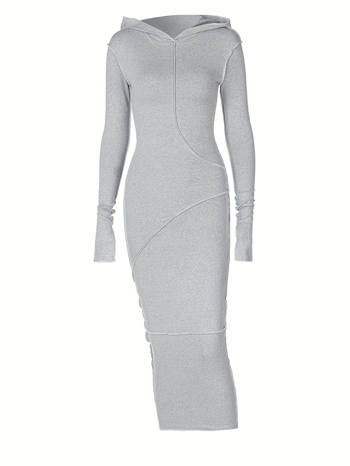 Hooded Split Dress Casual Solid Long Sleeve Bodycon Maxi - Temu