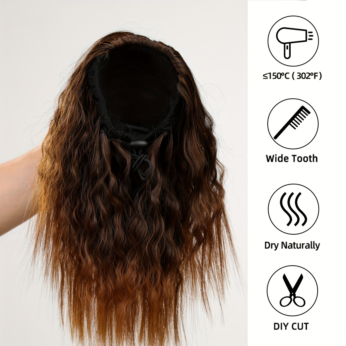 Ombre Kinky Curly Wave Ponytail Extension 30 48 Cm Short Corn Wave Drawstring