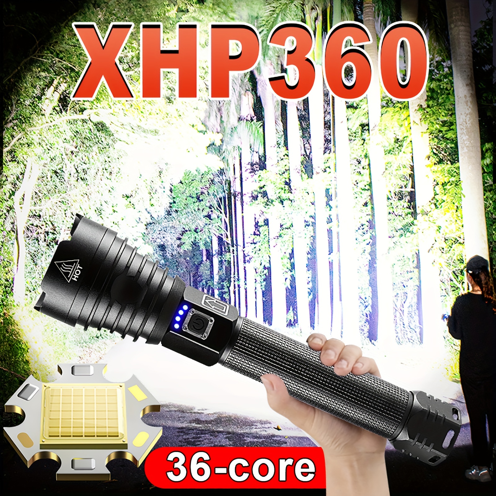 Linterna potente XHP360 de 9000LM, linterna táctica de alta potencia,  linterna recargable, lámpara de mano, linterna Led para Camping