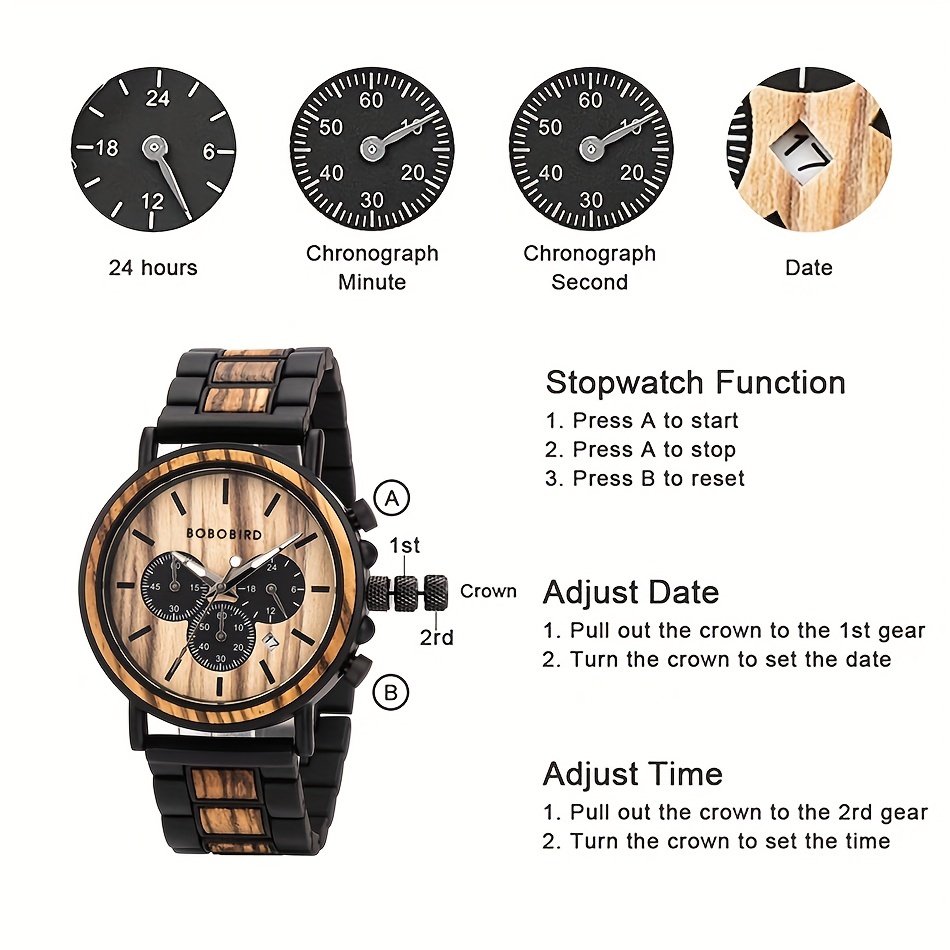 BOBOBIRD P14-1 Hommes Quartz Montre En Bois Bande De Mode Multifonction  Montre-Bracelet Calendrier Date Semaine Affichage Montres , - Achat/vente  montre Homme - Cdiscount