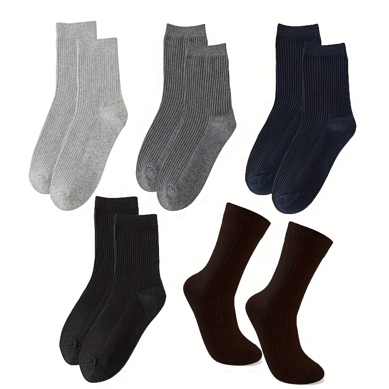 TEMU 5/10pcs Men's Crew Socks - Breathable, Moisture-wicking & Odor-resistant, Solid Color For Fall/winter