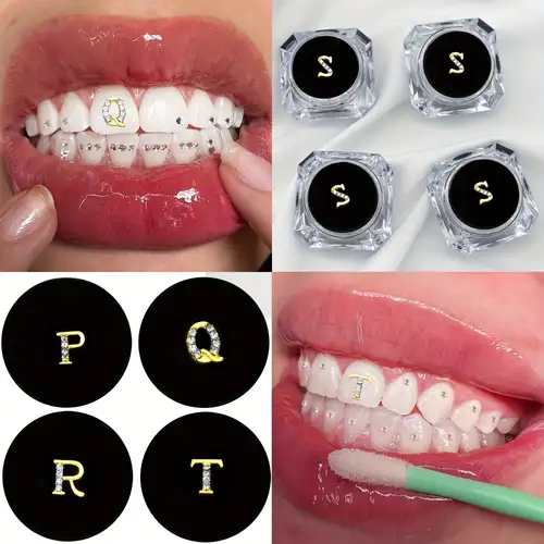 Super Shiny Tooth Gems Kit Hip Hop Punk Style Glass Flat Bottom Tooth Gems  Decoration Without Glue