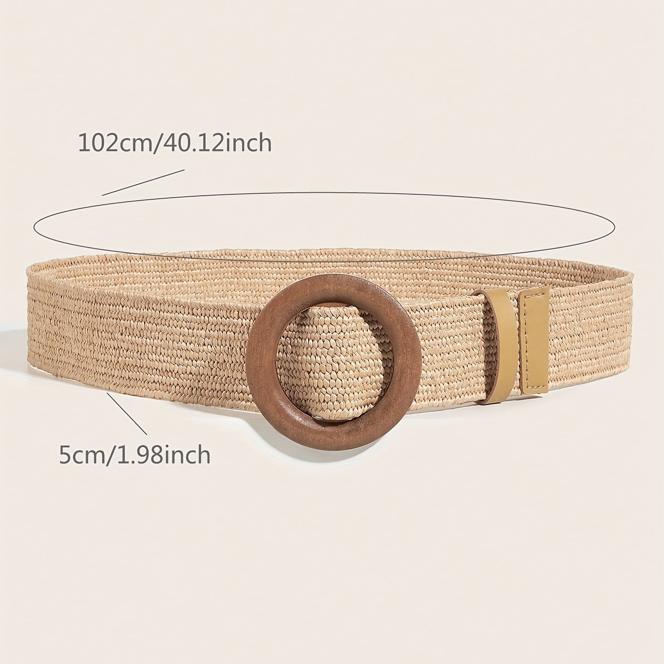 Ladies Women Wide Braided Woven Straw Waist Belt Round Wooden Buckle Belts  Dress