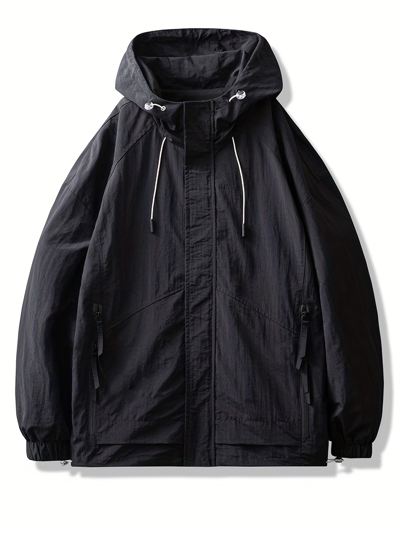 Blouson noir à capuche avec col montant pour homme