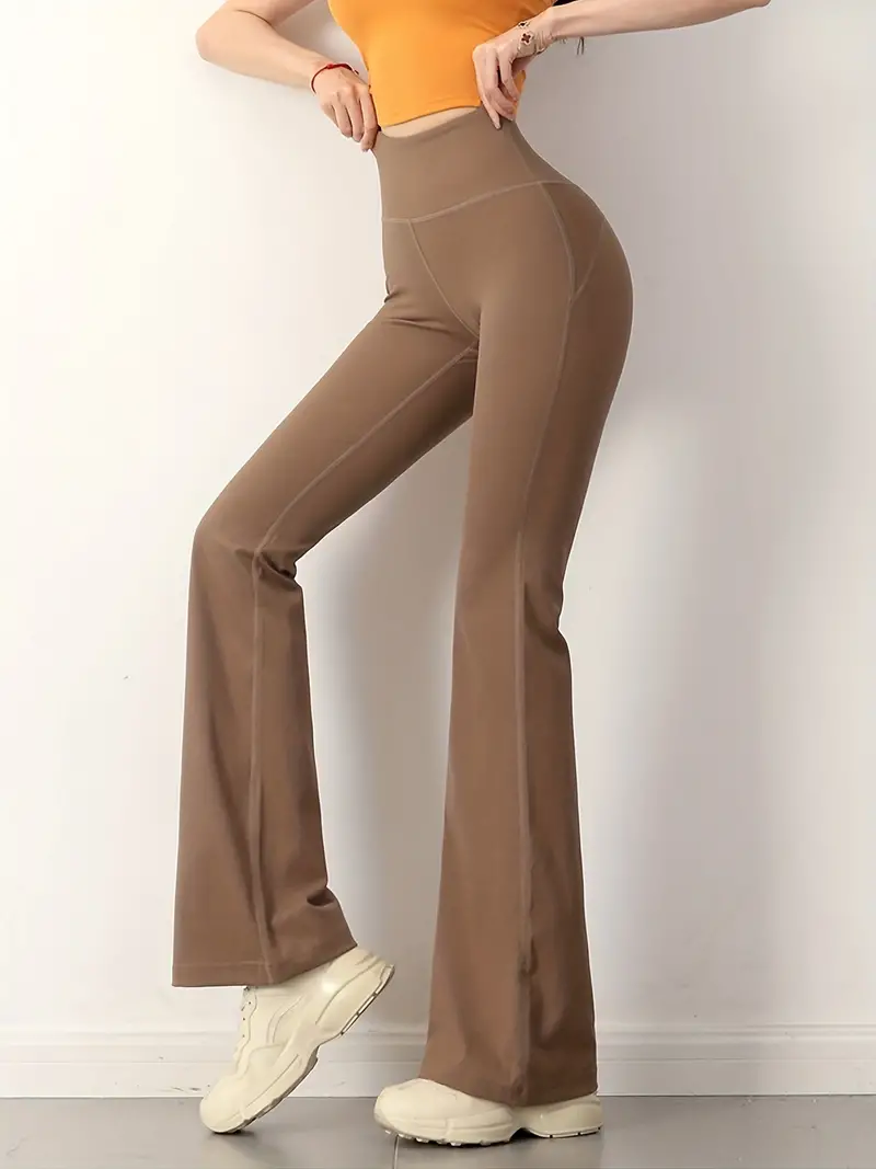 Flare Yoga Pants Women High Waist Solid Color Tummy Control - Temu Austria