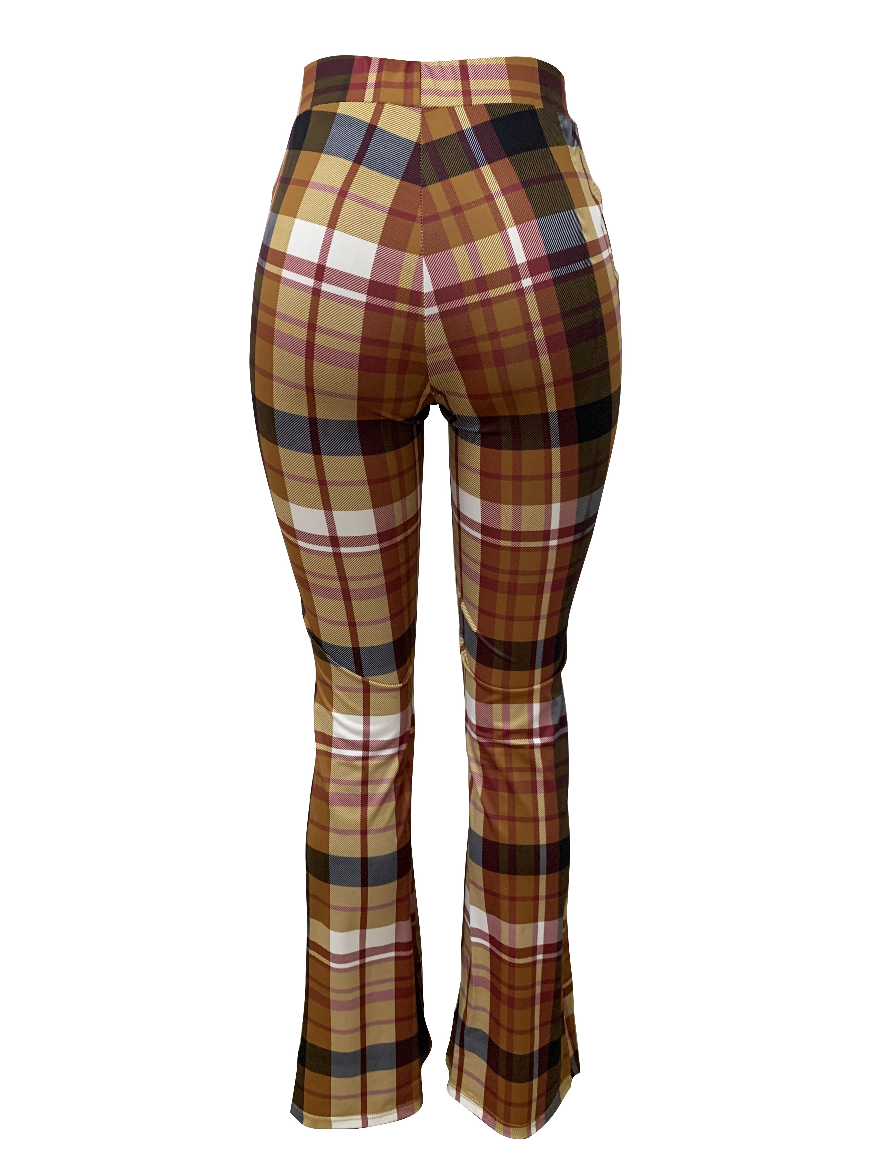 Brown Plaid Womens Leggings, Tartan Leggings, Plaid Stretch Pants