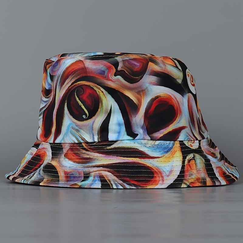 Hip Hop Mushroom Print Bucket Hat Black Cartoon Reversible - Temu