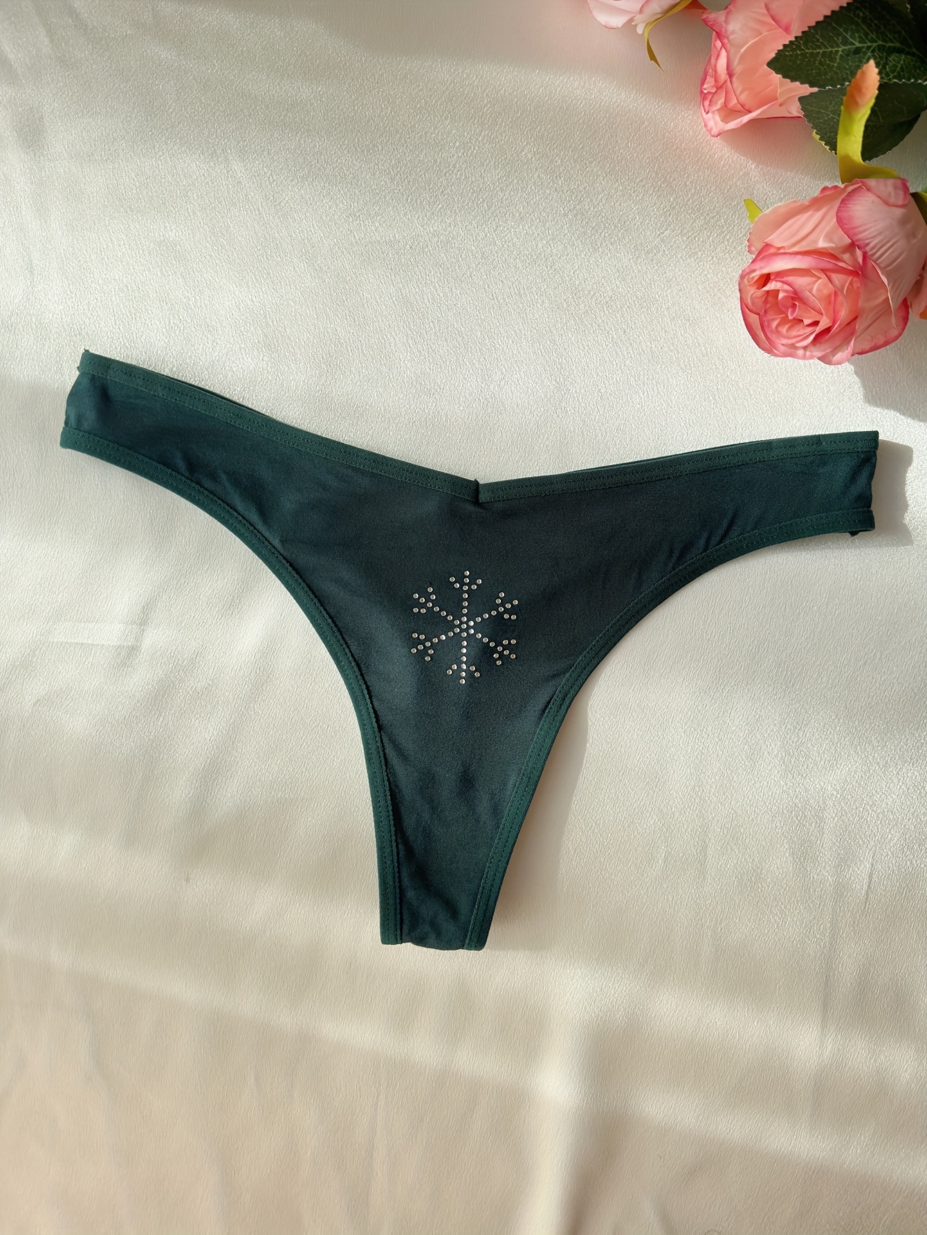 Rhinestone Decor Bikini Pantise Comfy Breathable Intimates - Temu