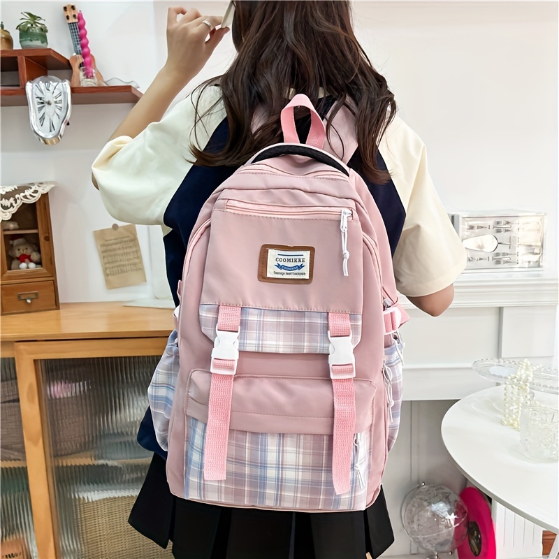 Simple Color Contrast Large Capacity Preppy Backpack, Nylon Lightweight  School Campus Daypack, Fashion Travel Commuter Bag - Temu