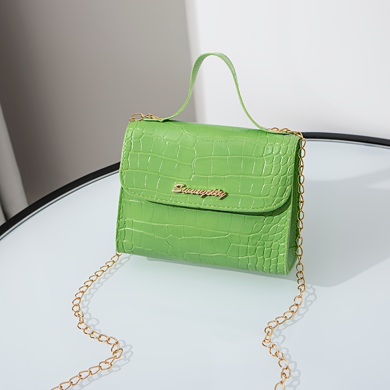 Mini Crocodile Embossed Handbag, Letter Decor Chain Crossbody Bag, Stylish  Small Flap Purse For Women - Temu
