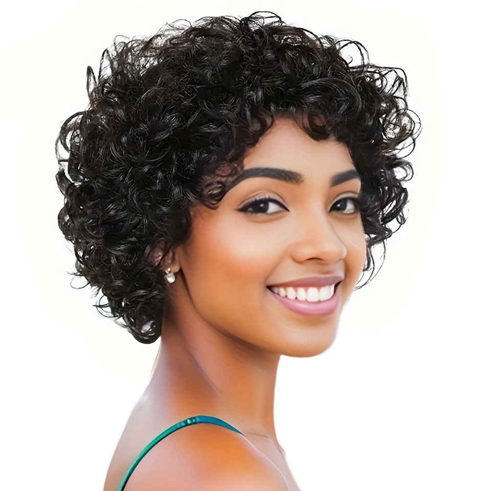 Short Pixie Cut Wigs Human Hair Water Wave Full Machine Made - Temu Canada