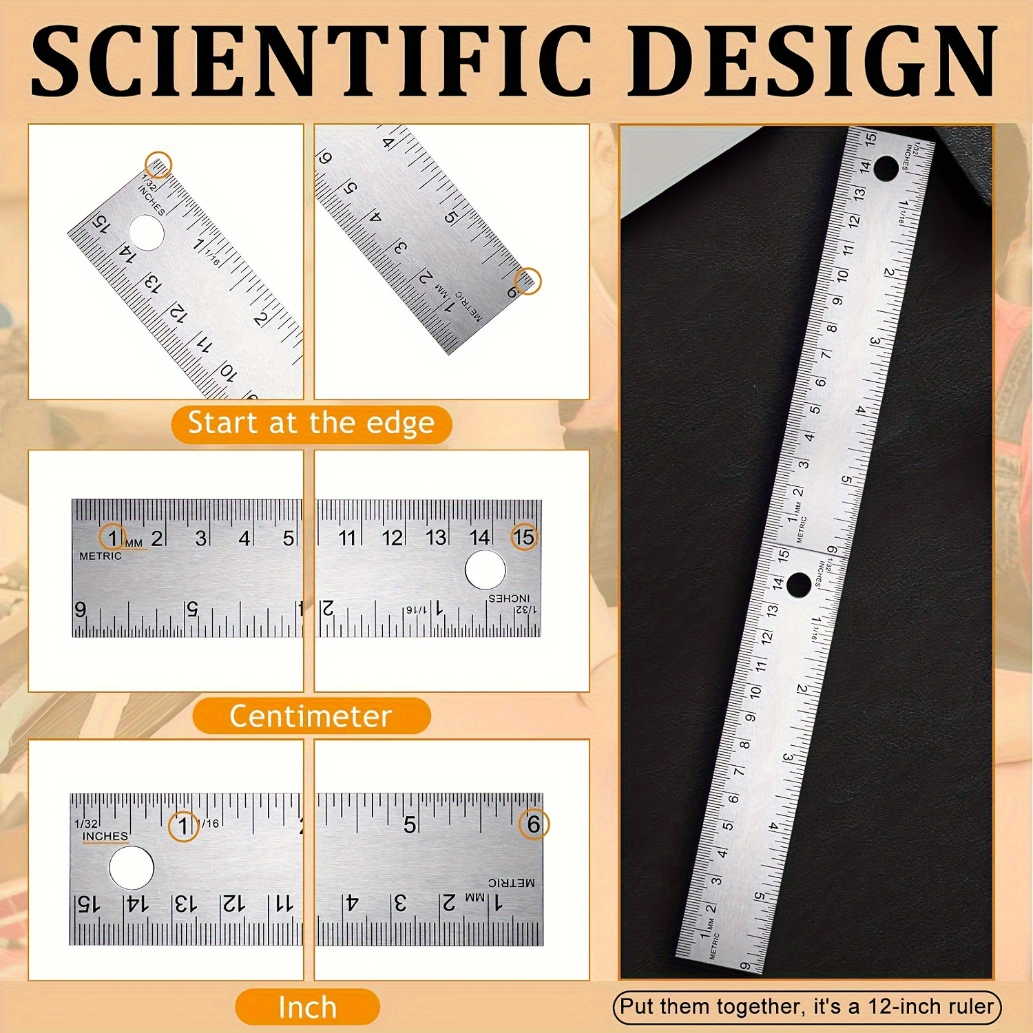 Frcolor Ruler Stainless Steel Straight Metal Rulers School Office Inch  Scale 12 Mm Tools Small Measuring Tool Set Architect 