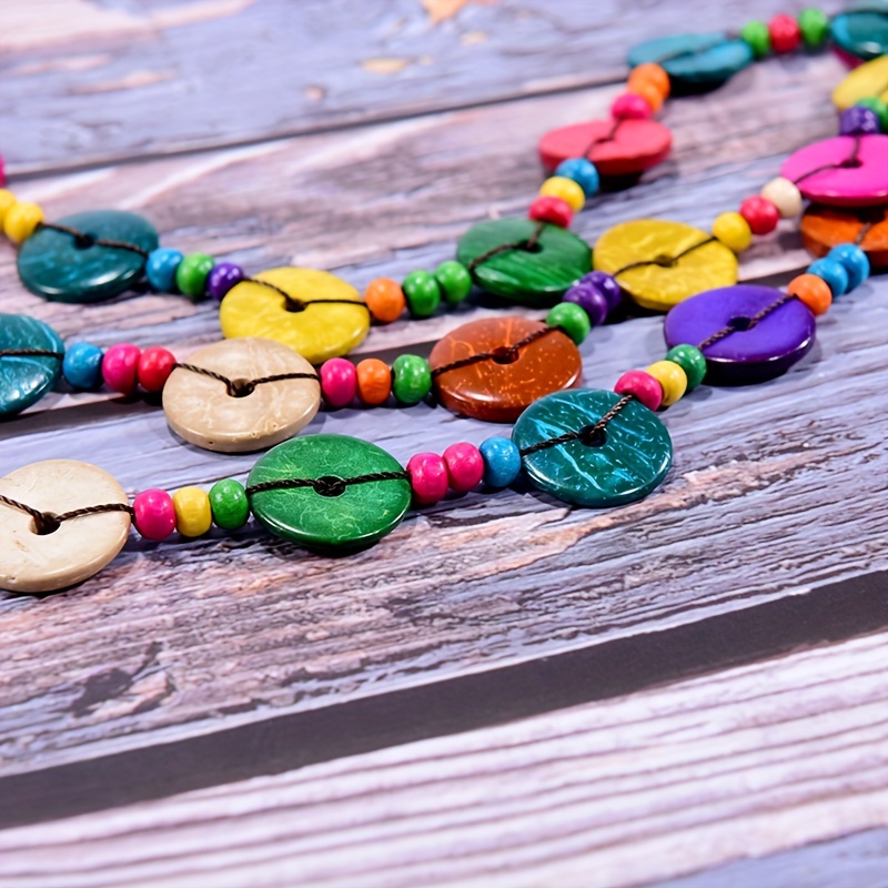 Multilayer Handmade Wooden Long Necklace For Women Big Flower Collar  Colorful Beads Jewelry Bohemian Summer Beach Necklace & Pendant