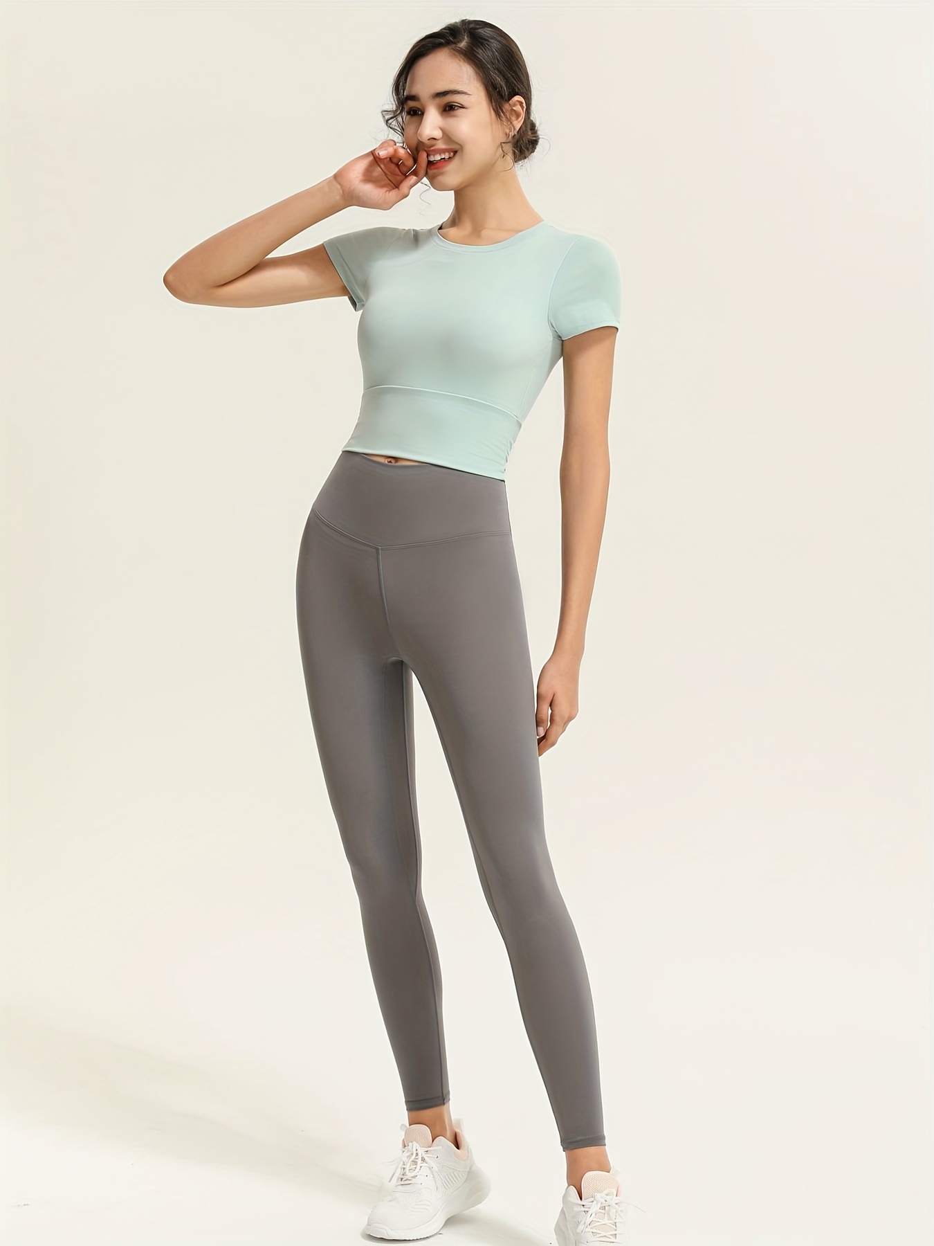Womens Solid Color Yoga Pants High Waist Elastic Tight Pants Hip