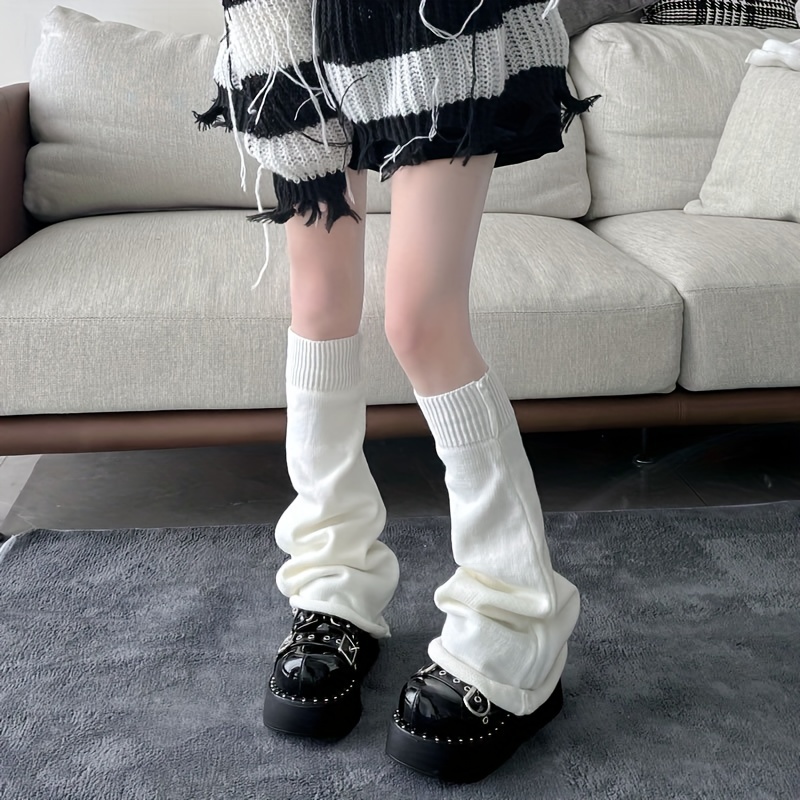 Striped Knitted Leg Warmers Harajuku match Knee High Socks - Temu Canada