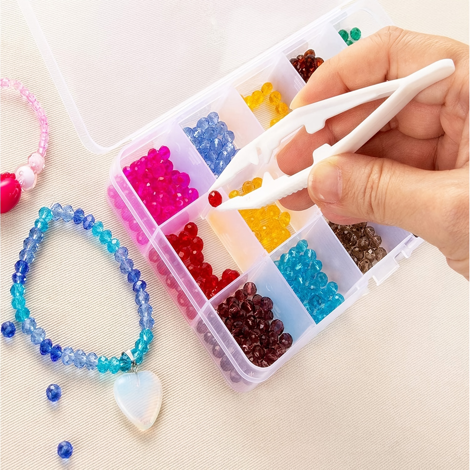 15 PCS Plastic Tweezers 4 Inch Plastic Beads Tweezers Perler Bead