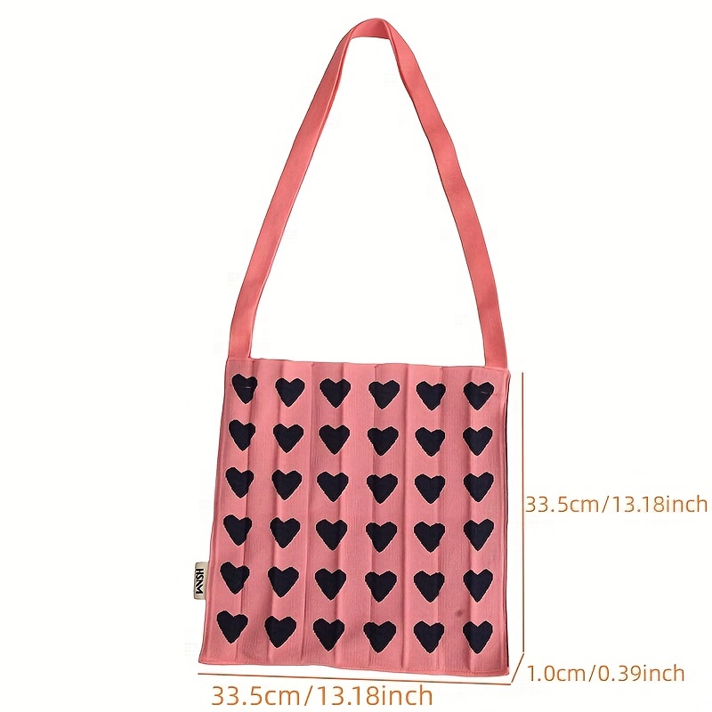 1pc Large Capacity Fashionable Crochet Tote Bag With Heart Pattern