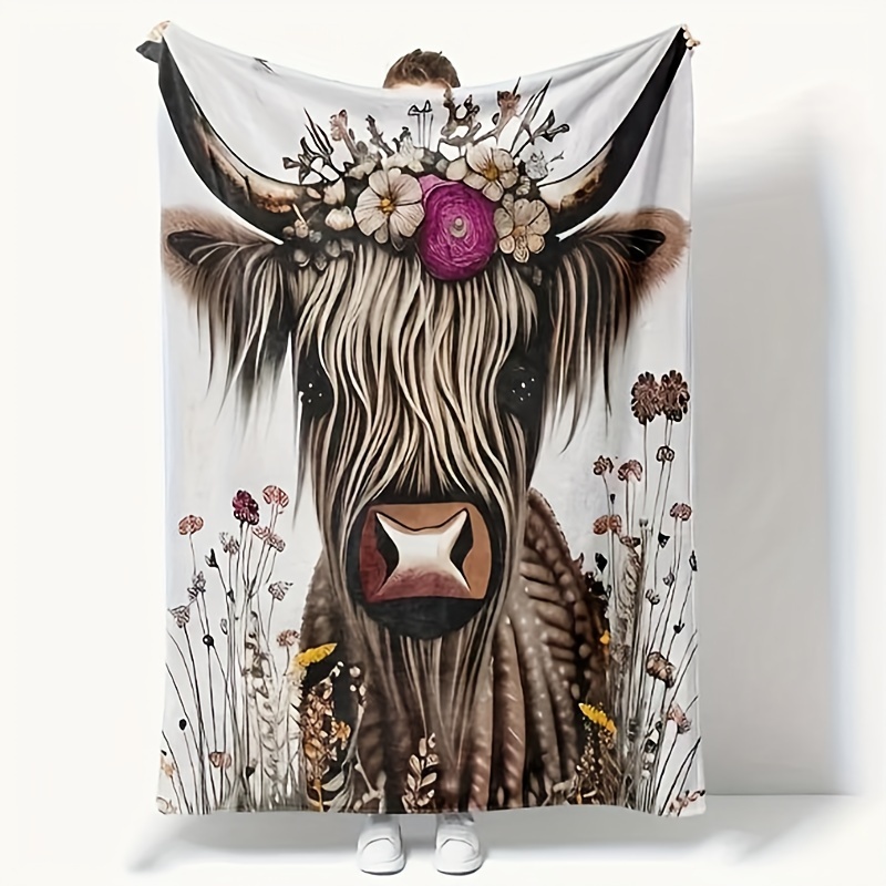 Farmhouse Cow Highland Cow Sunflower Flannel Blanket Soft - Temu