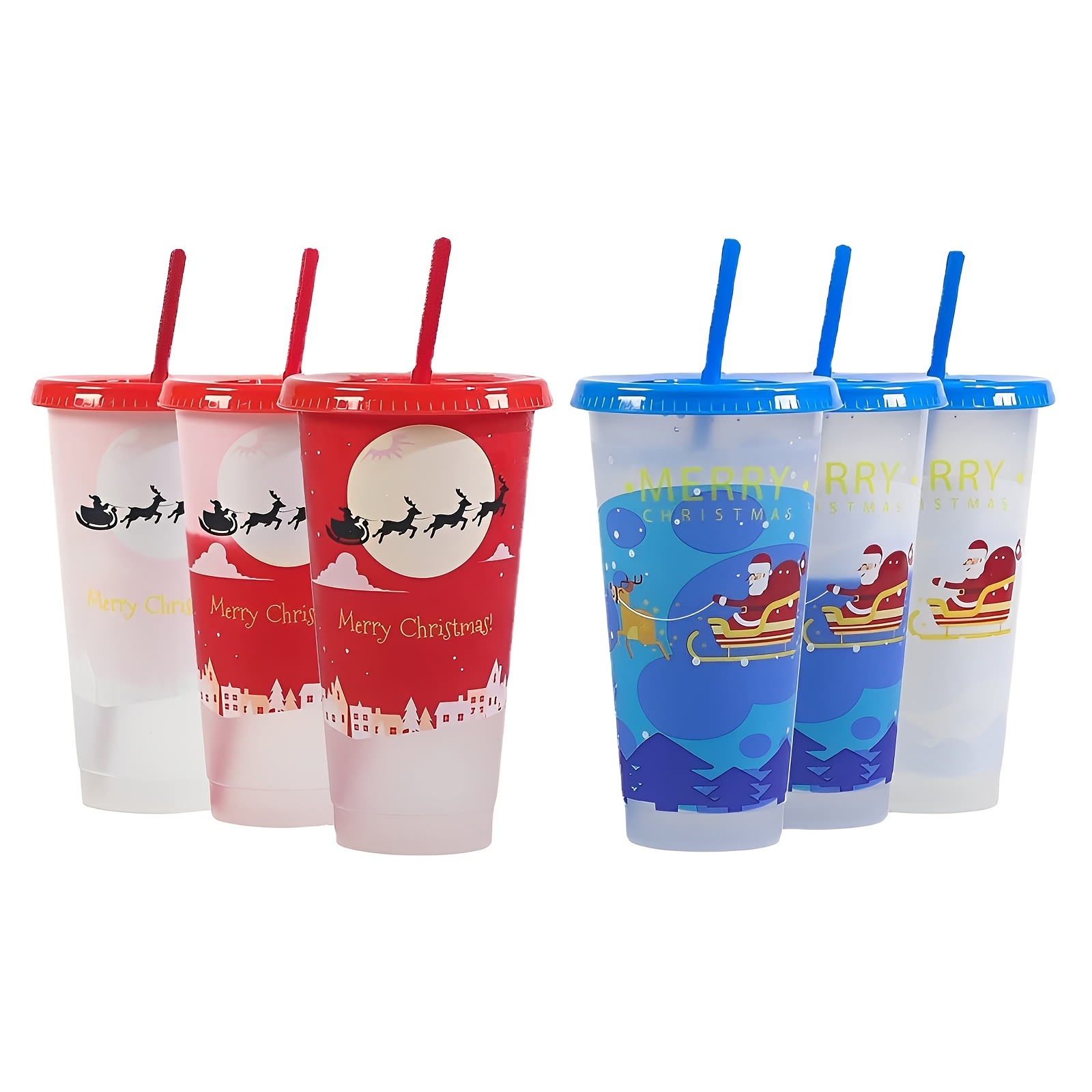 FUNUS 24oz Christmas Color Changing Tumblers Cups With Lids and