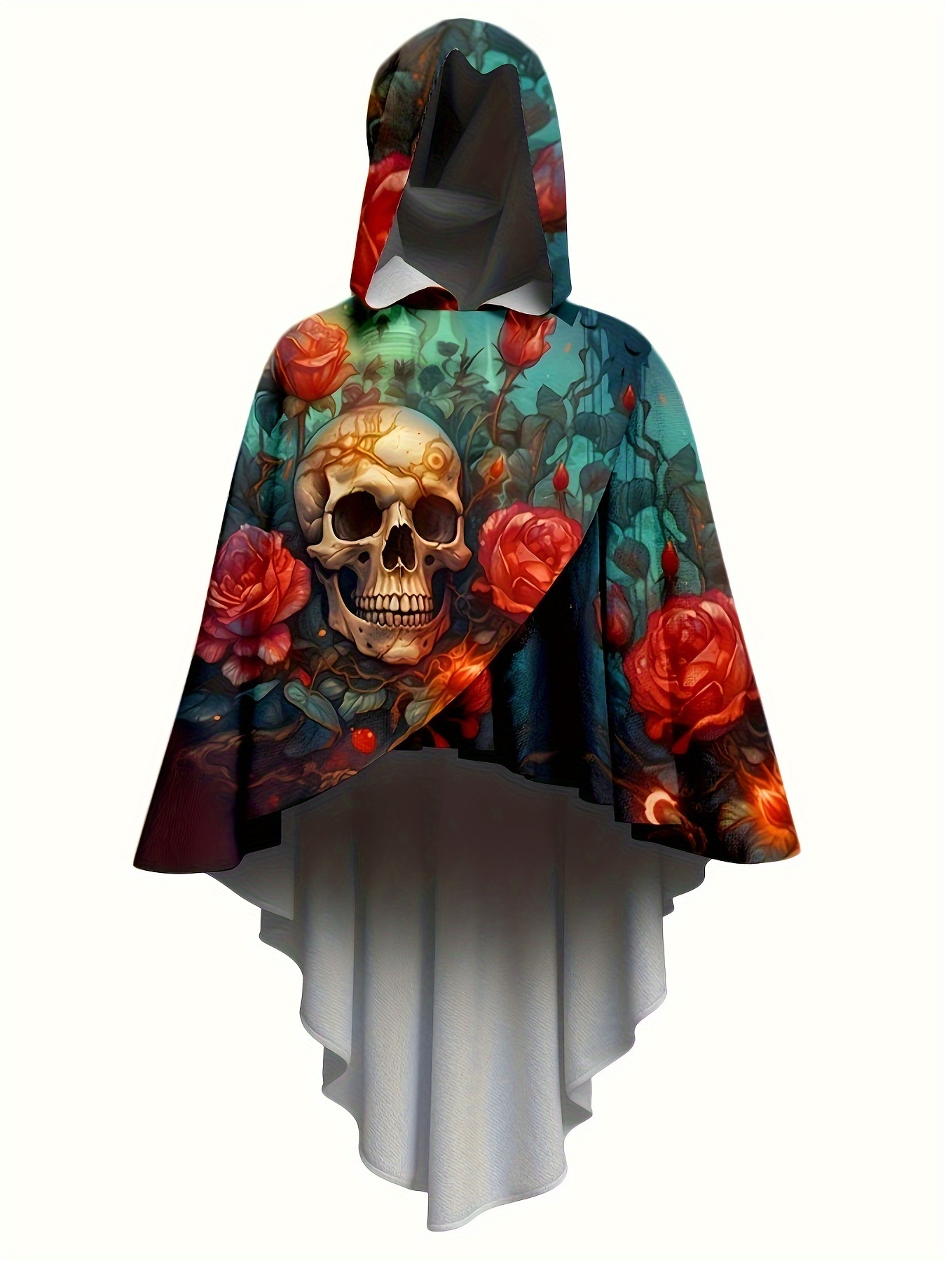 skull floral print trench coat casual button hooded pullover Temu