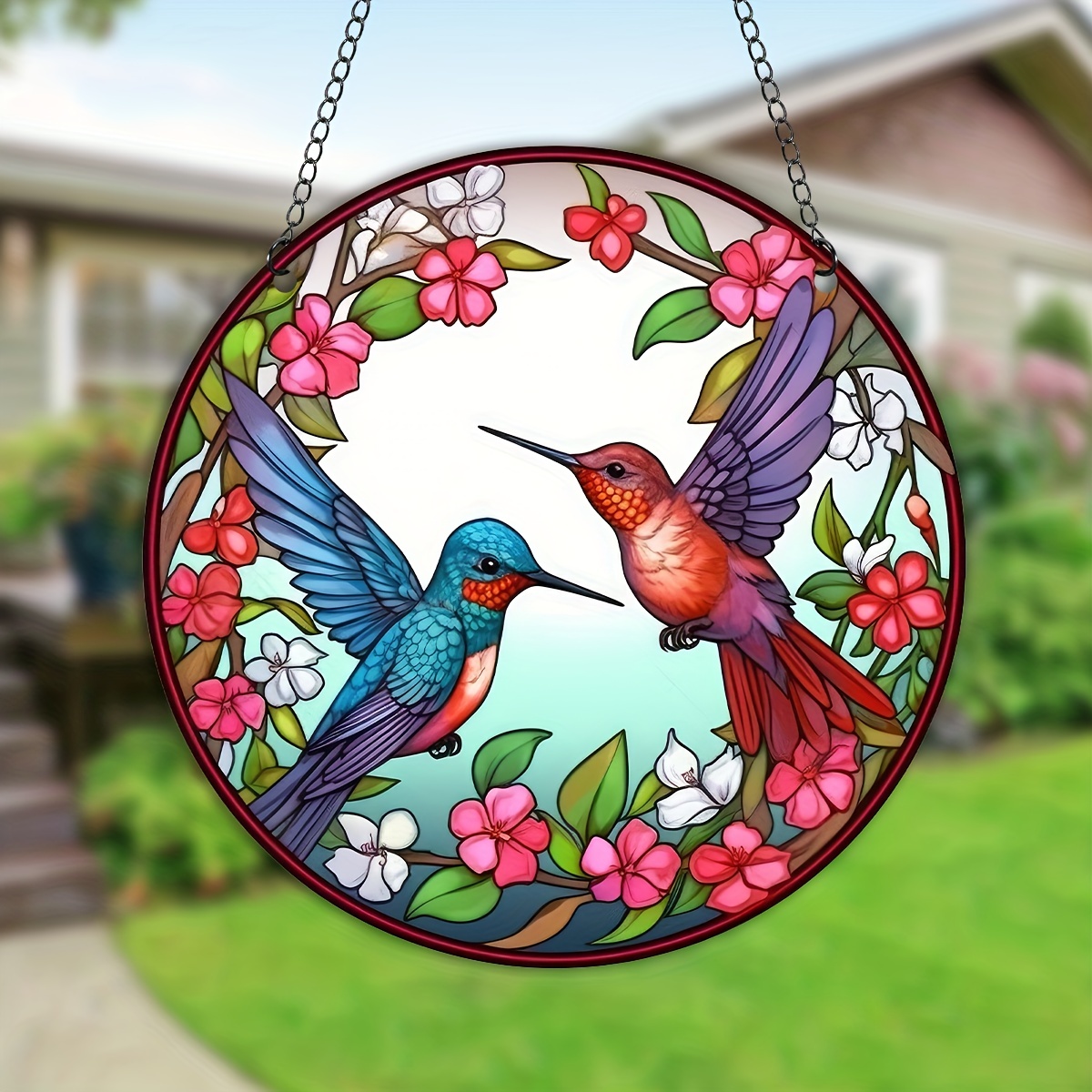 Hummingbird Stained Birds Window Hangings Stained - Temu