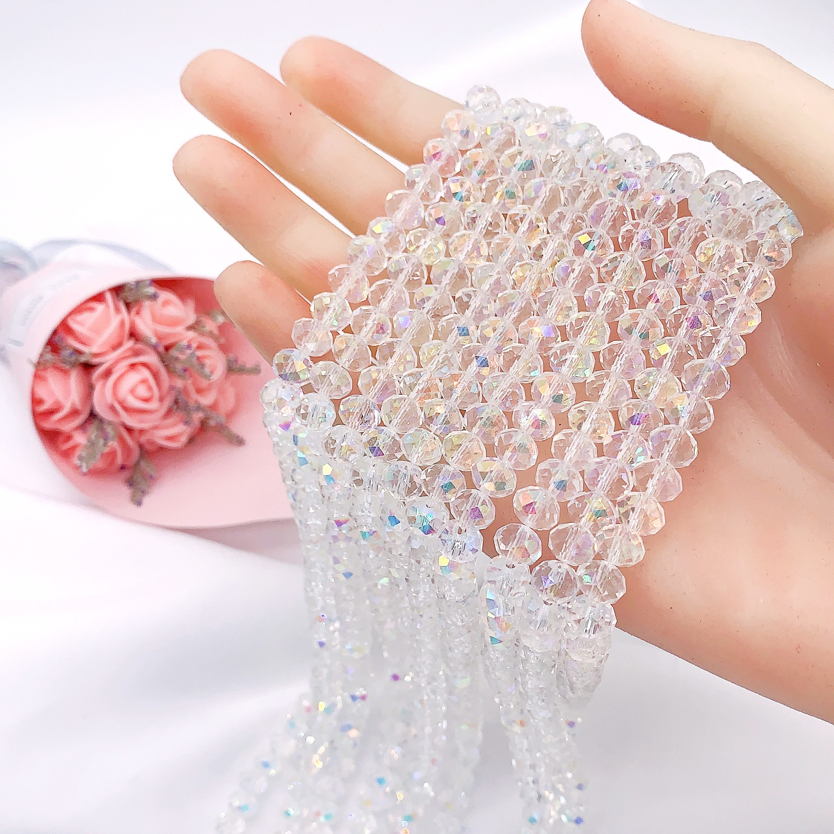 62pcs/set 0.314 Diameter Sparkling Clear Crystal Beads Faceted Glass Beads  Bulk Spacer Beads For DIY Bracelet Artificial Jewelry Making Accessories