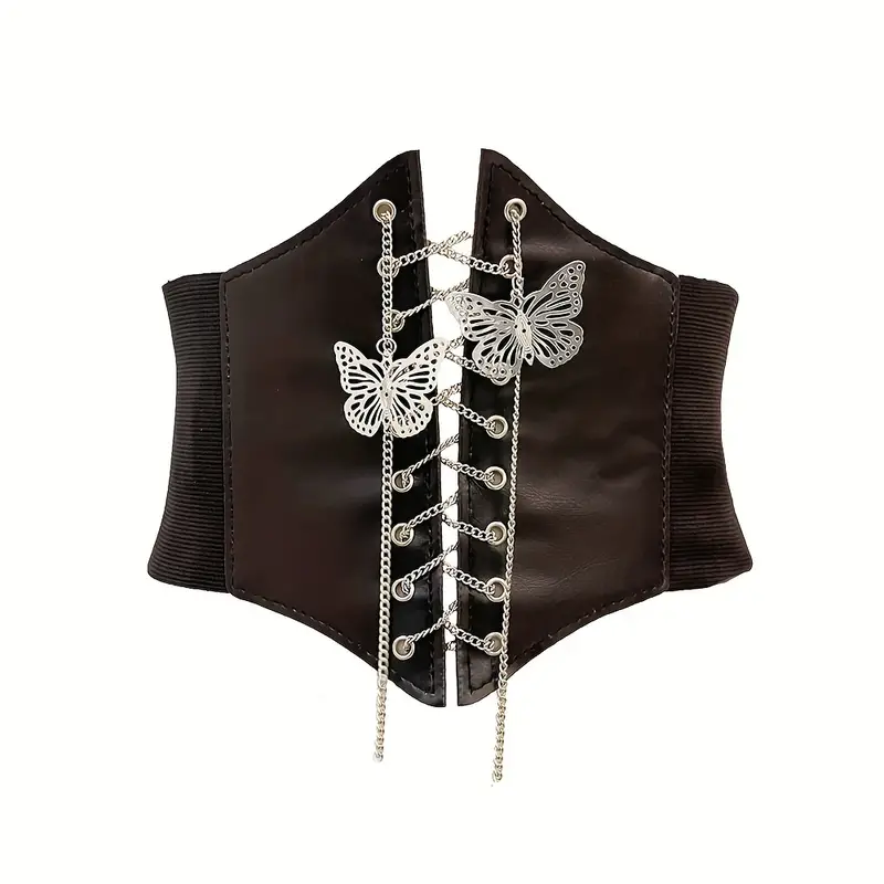 Gothic Butterfly Chain Fringe Wide Belt Vintage Lace Corset - Temu