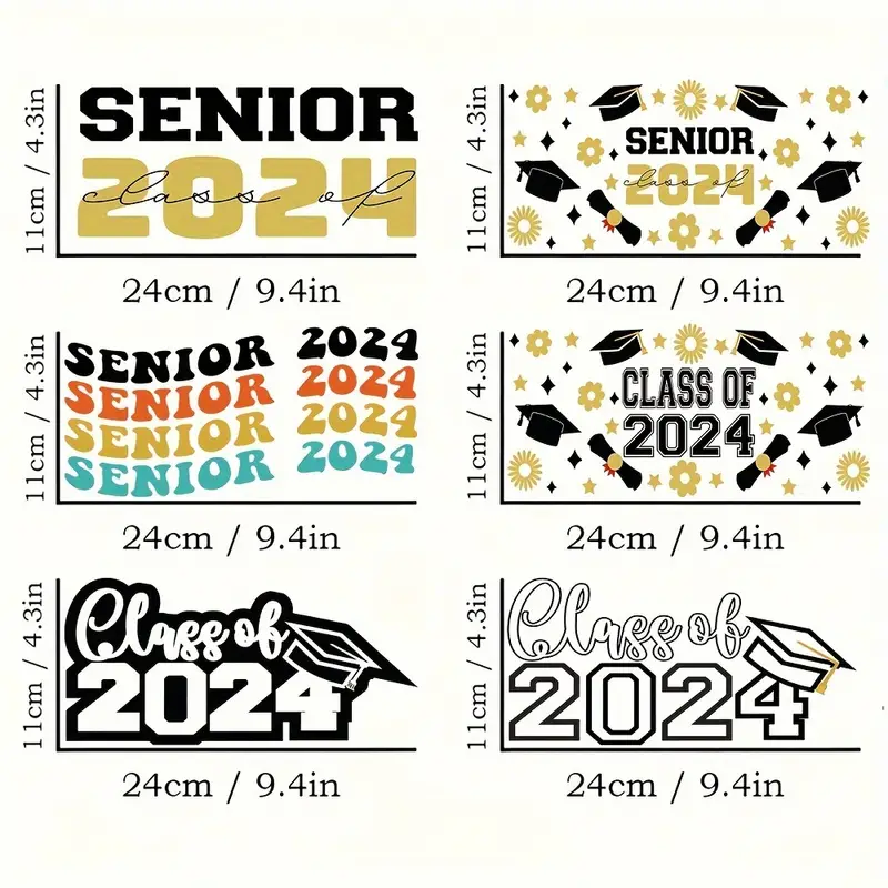 6pcs Senior Class Of 2024 Graduation Design Colorful Sticker 16 OZ Glass  Can Wrap Vinyl Cup Wrap Sticker Decal UV DTF Cup Wraps Transfer DIY Sticker  T