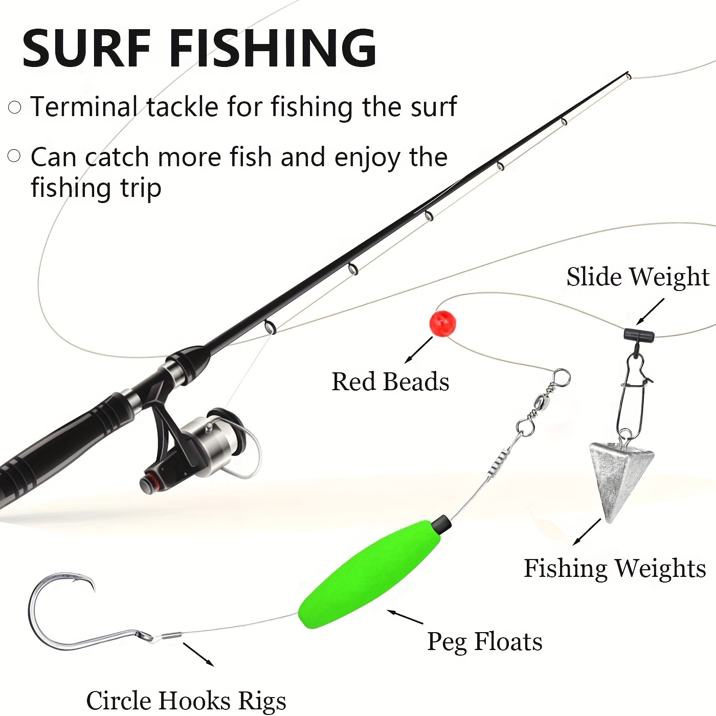 78-Piece Saltwater Surf Fishing Kit - Perfect for Beach Fishing with Hooks,  Floats, Weights, and More!