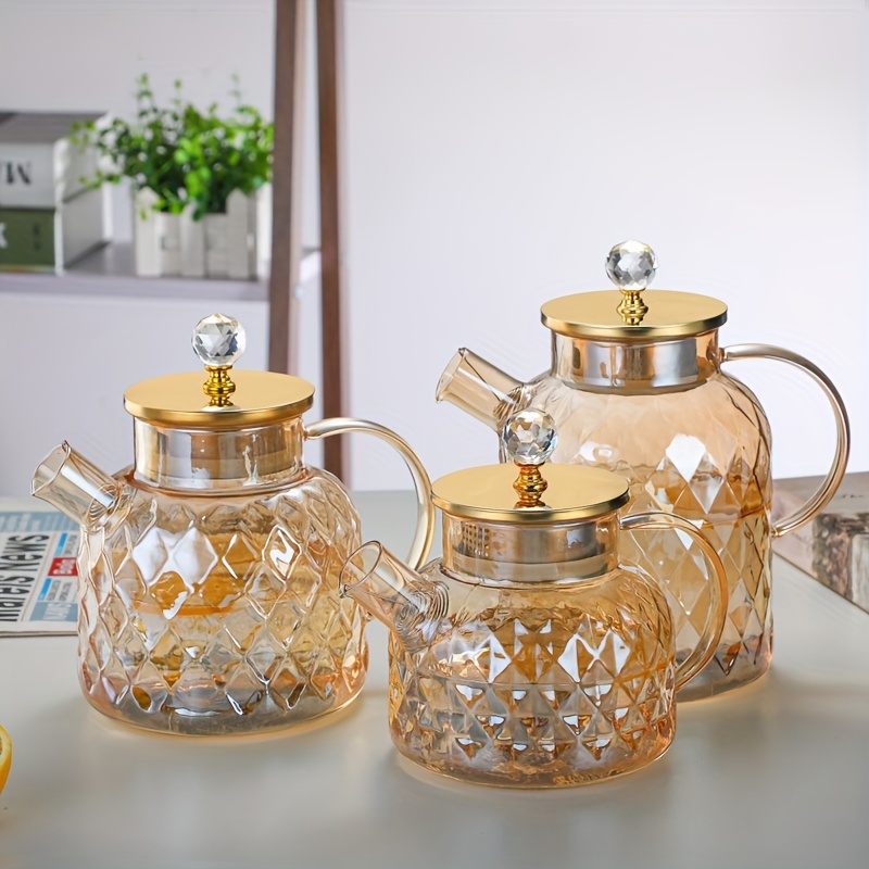 Personal Clear Heat Resistant Borosilicate Glass Teapot Tea Set & Infuser  400ml and 4 Handle Tea Cups