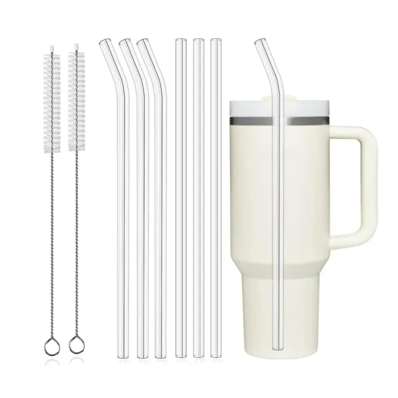 6pcs/set, Straw, Reusable Straw For Stanley 40 Oz 30 Oz Cup Tumbler,  Replacement Straw, Clear Glass Straw With Cleaning Brush, Cup Accesspries,  Party