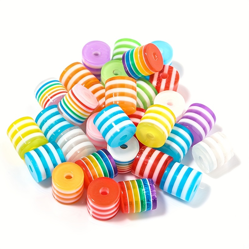 Resin Large Hole Colorful Striped Bucket Beads Rainbow Beads - Temu