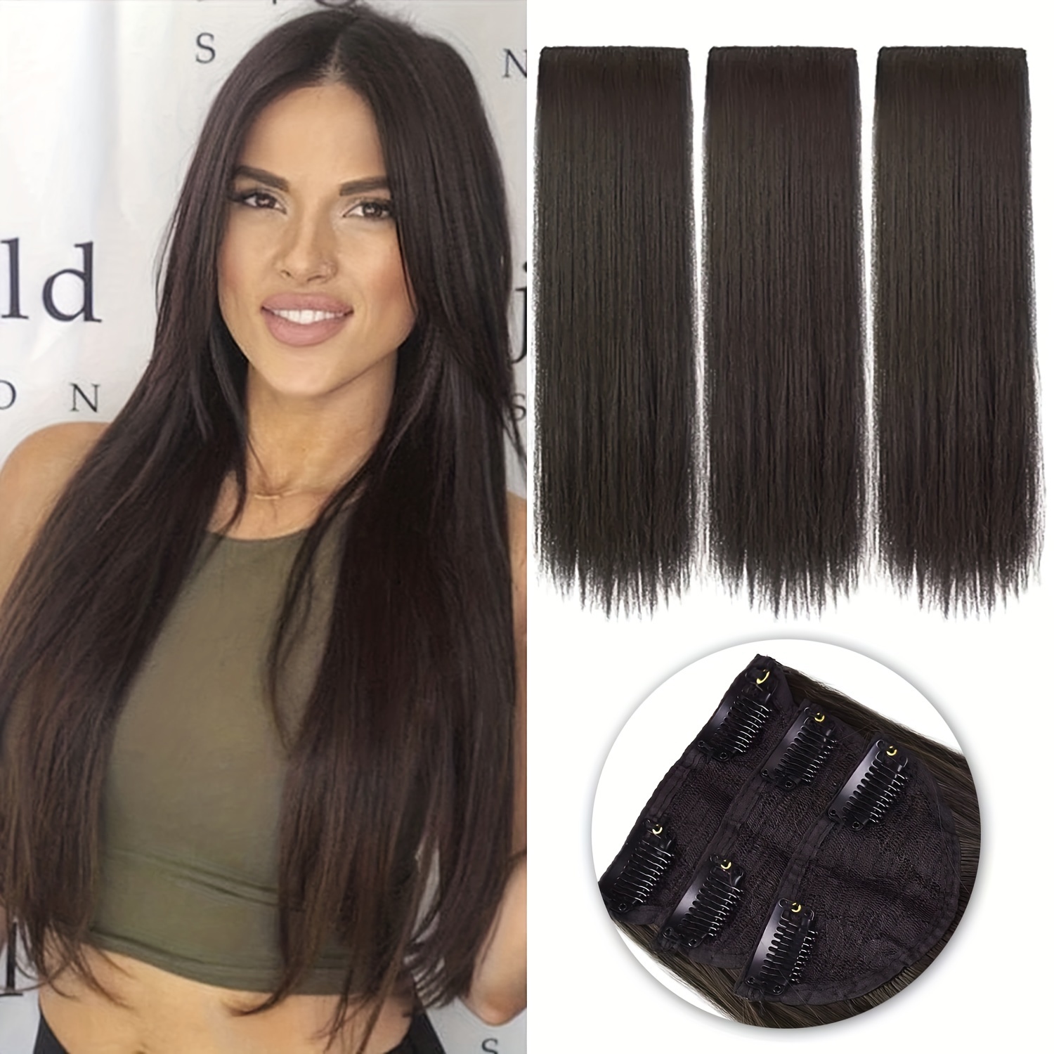BRAID Thick Long Straight 3PCS Clip In Hair Extensions 50.8cm Pack of 3