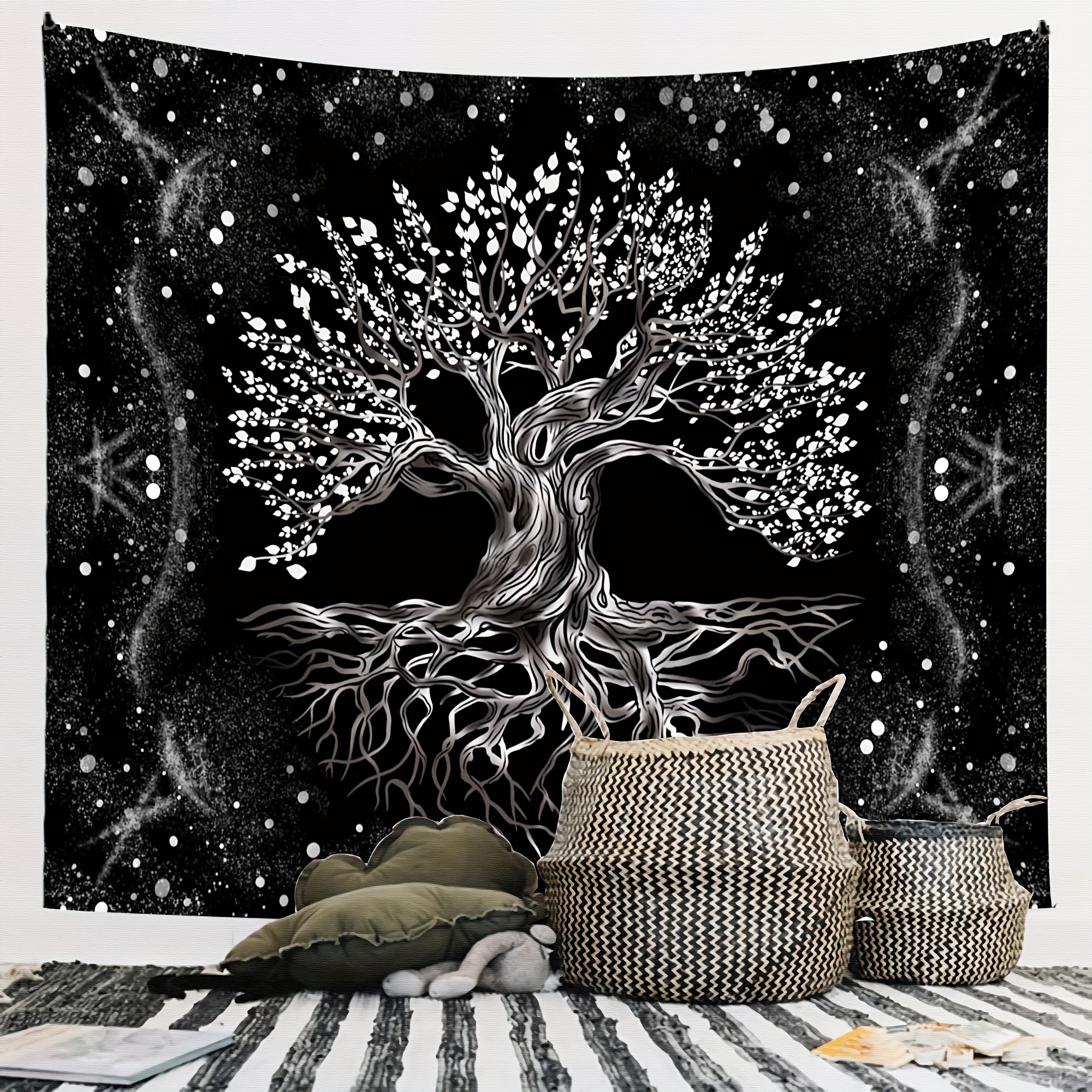Black Tapestry Tree of Life Tapestry Wall Tapestry Black Aesthetic Tapestry  Wall Hanging for Bedroom (60 X 80 Inches)