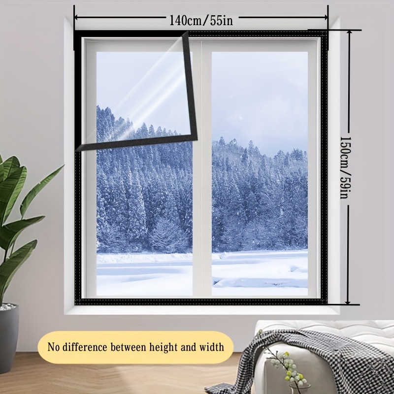 Magnetisches Fenster-Isolier-Set, robuste Fenster-Isolierfolie mit  Vollrahmen-Magnetstreifen-Abdeckungen, um Kälte draußen im Winter warm und  im