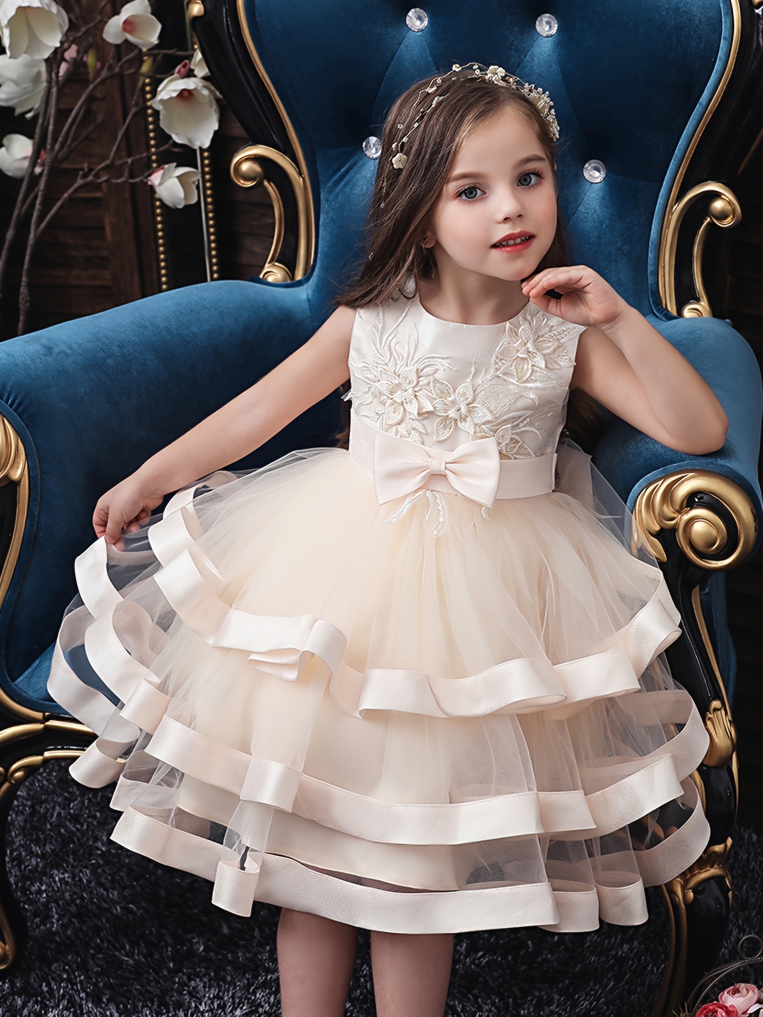 Vestido Princesa Niñas Vestido Flores Niña Vestido Fiesta - Temu