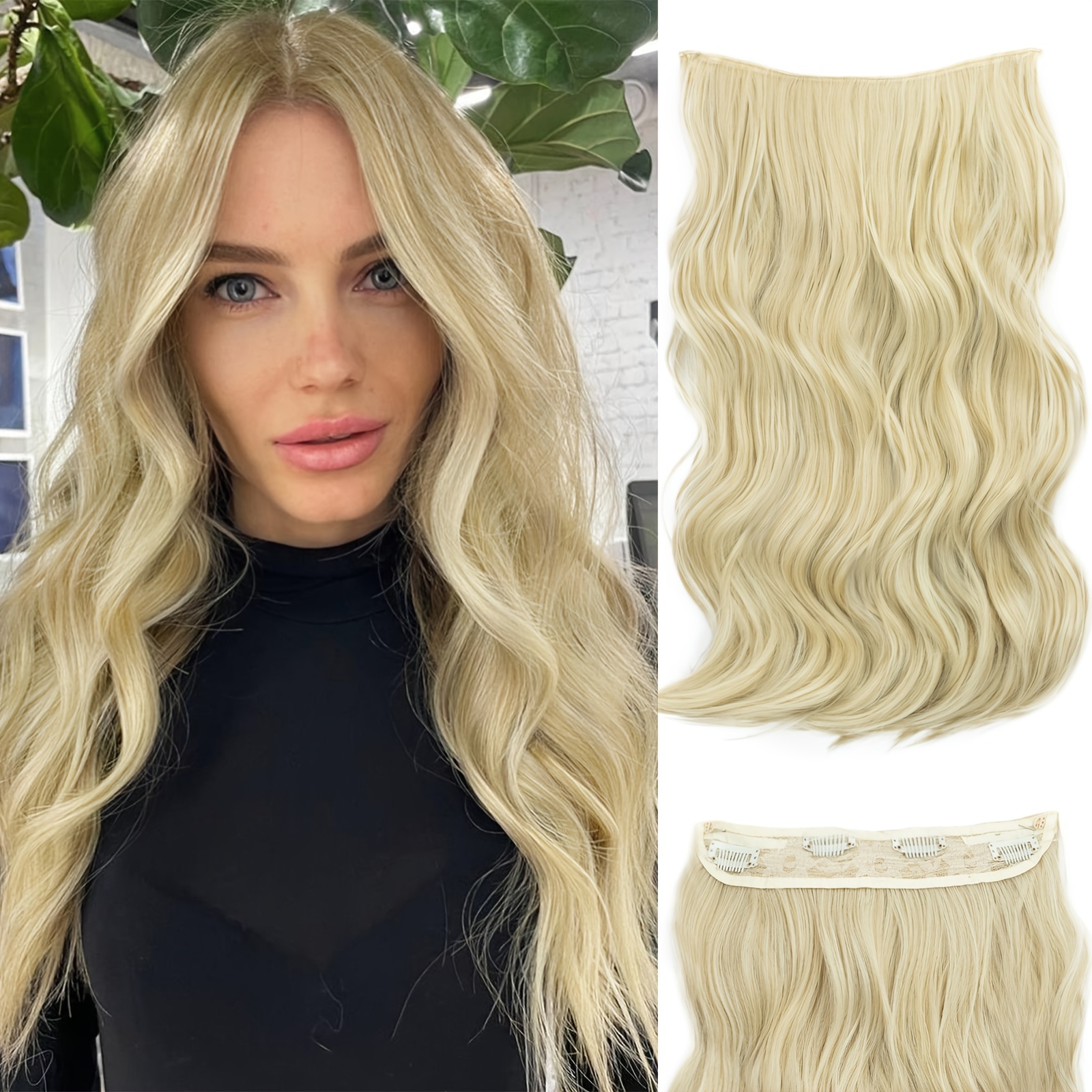 Invisible Wire Hair Extensions Dark Brown 20 Inch Hair Extensions Clips  with Transparent Wire Adjustable Curly Clip in Hair Extensions Long Wavy