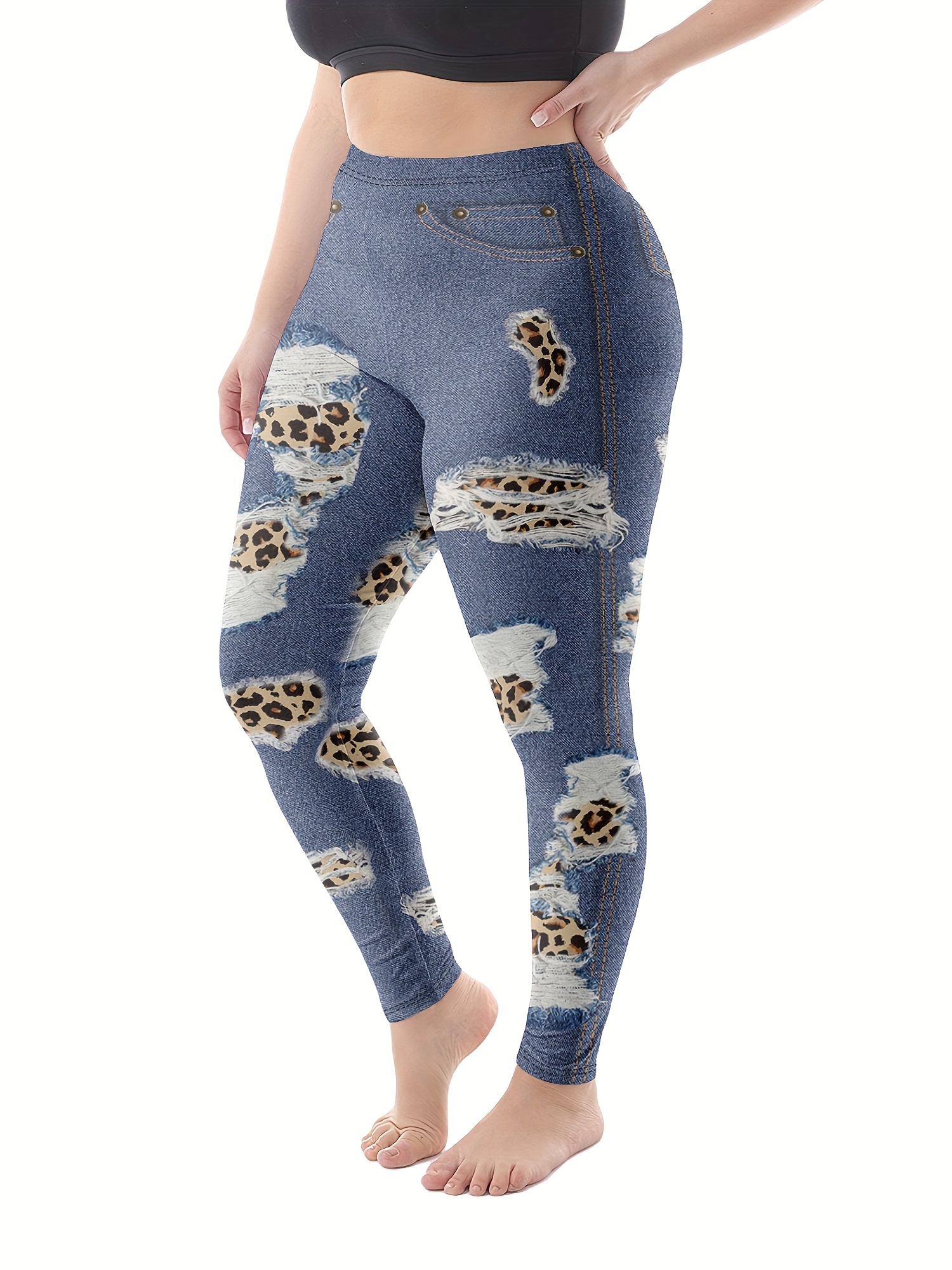 Plus Size Leopard Skinny Leggings Casual Every Day Stretchy - Temu