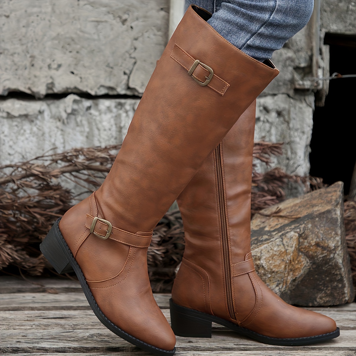 Leather Boots, Medium Brown