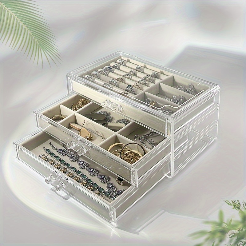   organizer box dustproof anti oxidation storage for rings earrings necklaces transparent drawer design perfect gift for women on christmas birthdays valentines day details 1