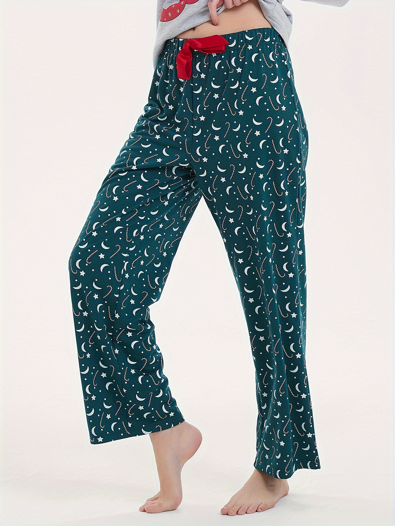 Christmas Moon Print Lounge Pants Casual Soft Elastic - Temu
