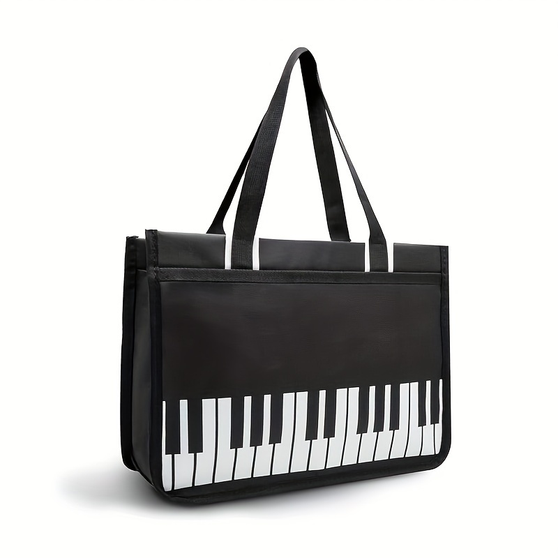 Music Tote Bag, Oxford Cloth Nylon Storing Women's Trendy Piano Pattern , Trendy Large Reusable Shopping Tote Bag