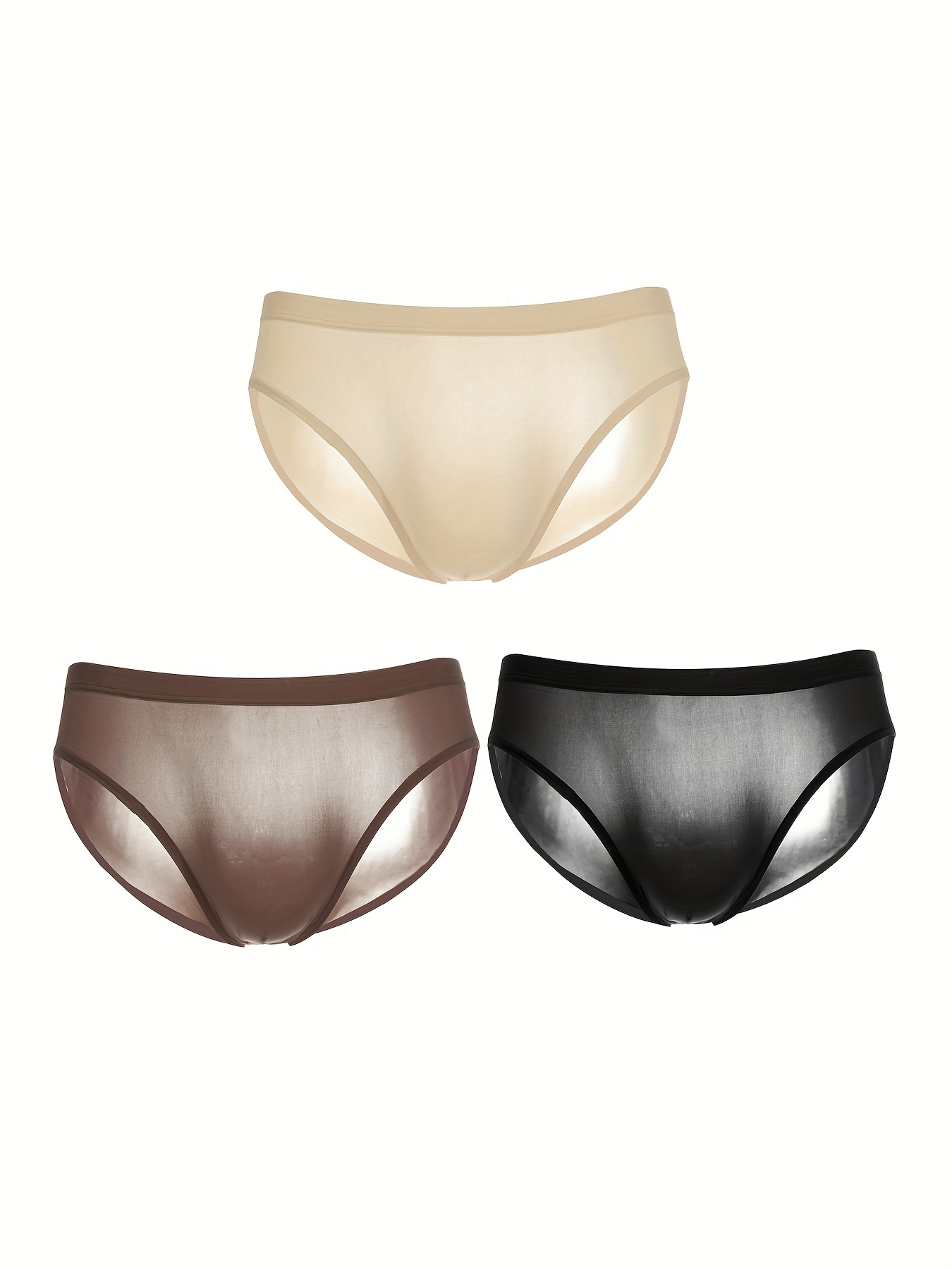 Men Underwear Briefs Ice Silk Panites Sexy Sheer Solid Color