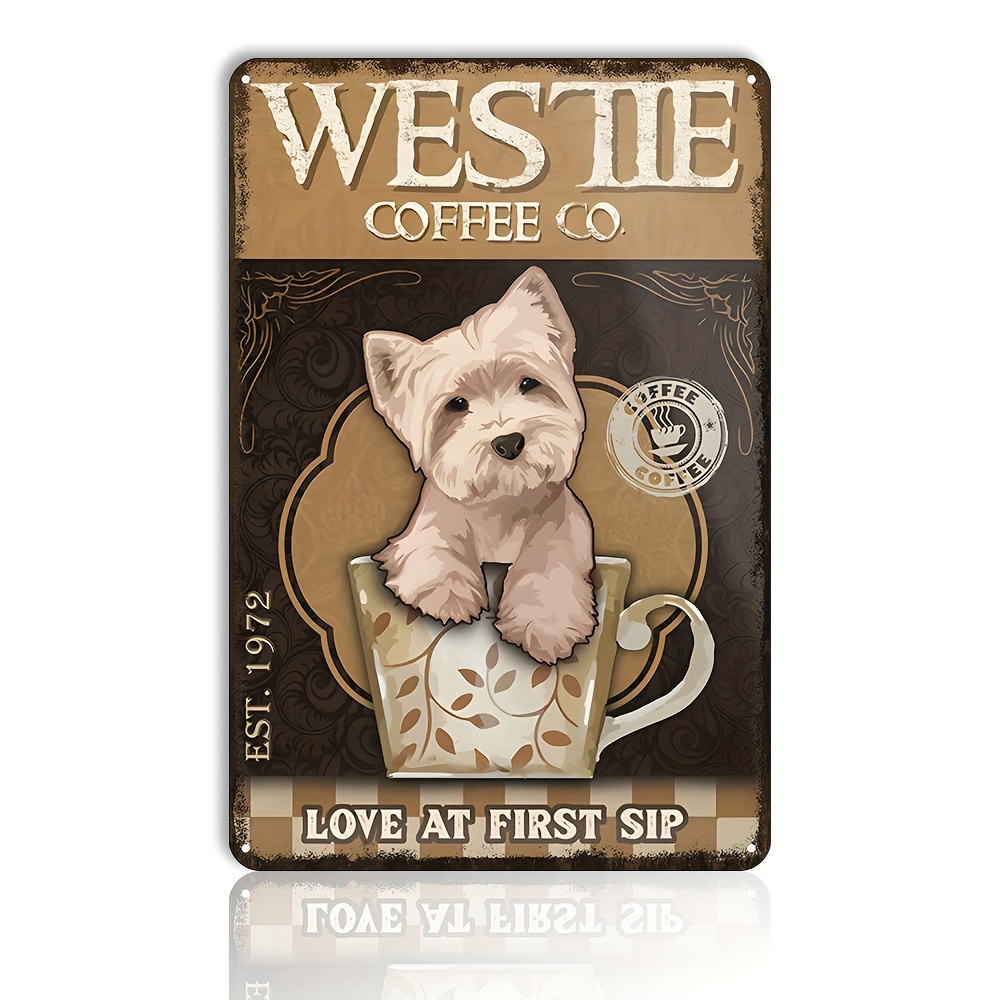Targa in metallo con scritta Scottish Terrier Coffee, per famiglia, fattoria, bar, pub, garage, giardino, porta, bagno, decorazione artistica da parete, poster in metallo, 20 x 30 cm